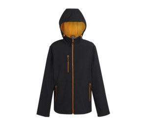REGATTA RGA705 - NAVIGATE 2 LAYER HOODED SOFTSHELL JACKET Black / Orange Pop